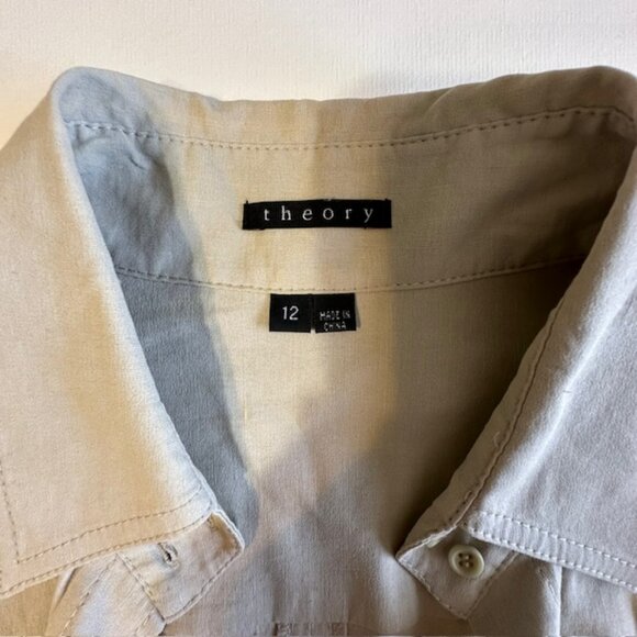 Theory Saige Shirt Belted Dress in Barley Color Linen Blend Women's Size 12 - Picture 4 of 7